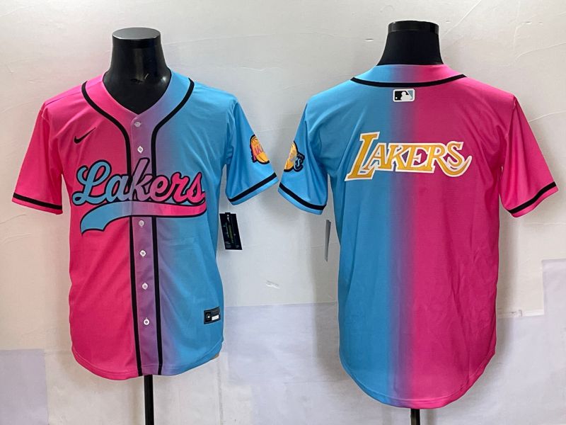Men 2025 Los Angeles Lakers Blank Blue pink Nike Joint Name NBA Jersey style 10